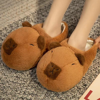 Kawaii Fuzzy Cute Capybara Slippers For Women Winter Warm Cozy Animal Fluffy House Slippers Plush Shoes