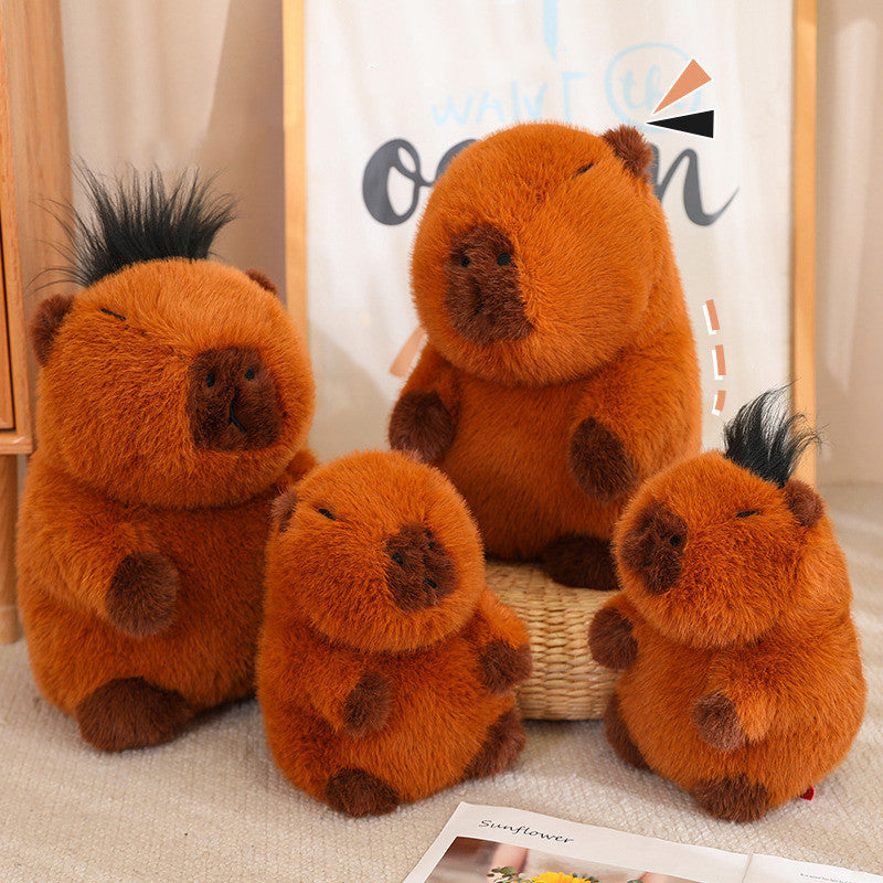 35CM Kawaii Brown Capybara With Hair Stuffed Animal Plush Toy Dolls Gift For Kids Baby Mascot Xmas Gifts