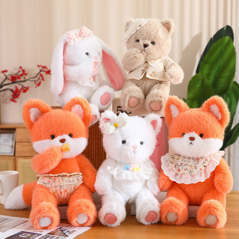 45CM Kawaii Luck Baby Bear Rabbit Cat Fox Soft Stuffed Dolls Animals Plush Toys For Kids Xmas Gift Home Decor