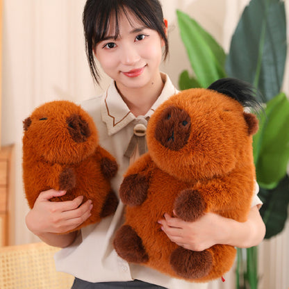 35CM Kawaii Brown Capybara With Hair Stuffed Animal Plush Toy Dolls Gift For Kids Baby Mascot Xmas Gifts