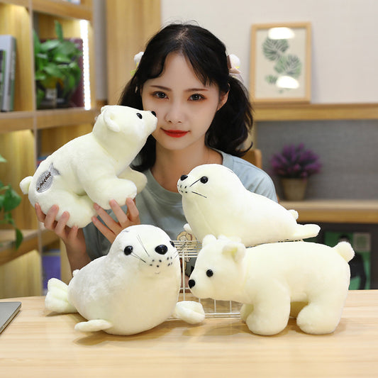 28CM Carton Seal Polar Bear Soft Plush Stuffed Toy Ocean Animals Dolls Mascot Birthday Xmas Gift