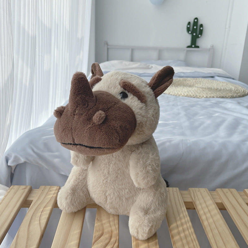 23CM Rhino Cow Stuffed Animal Simulation Soft Plush Cute Cow Doll For Boys Girls Great Birthday Gift