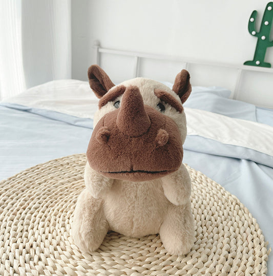 23CM Rhino Cow Stuffed Animal Simulation Soft Plush Cute Cow Doll For Boys Girls Great Birthday Gift