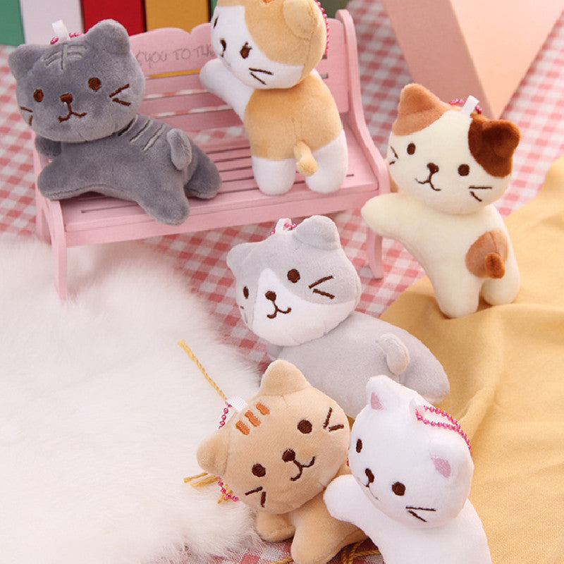 6Pces Tilting Cat Plush Keychain Soft Plush Toys Stuffed Animal Dolls Birthday Xmas Gift Wallet Bag Accessories Props