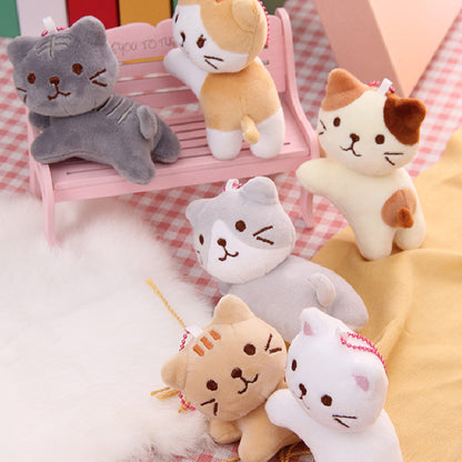 6Pces Tilting Cat Plush Keychain Soft Plush Toys Stuffed Animal Dolls Birthday Xmas Gift Wallet Bag Accessories Props