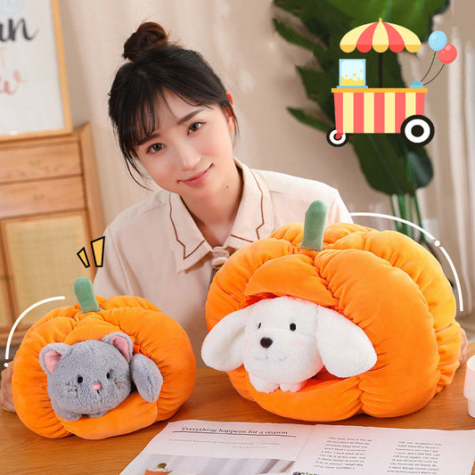30CM Pumpkin Dog Cat Plush Toys Cartoon Soft Stuffed Animal Dolls Mascot Birthday Xmas Gift Halloween Decor