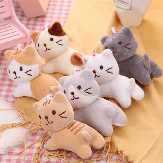 6Pces Tilting Cat Plush Keychain Soft Plush Toys Stuffed Animal Dolls Birthday Xmas Gift Wallet Bag Accessories Props