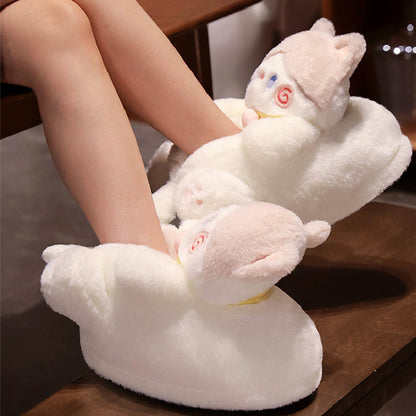 Cute Cat Slippers For Women Winter Warm Cozy Animal Fluffy House Slippers Plush Shoes Birthday Xmas Gift