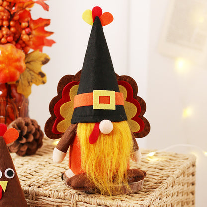 2PCS 20CM Halloween Cute Turkey The Gnome Figurine Dolls Toy Xmas Gifts Mascot Festival Home Decor