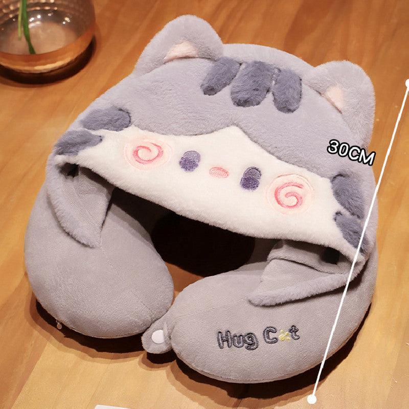 30CM Cartoon Cat Hooded Neck Pillow Soft Stuffed Animals U-Shaped Pillow Travel Cushion Birthday Xmas Gift