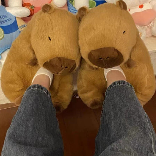 Kawaii Fuzzy Cute Capybara Slippers For Women Winter Warm Cozy Animal Fluffy House Slippers Plush Shoes
