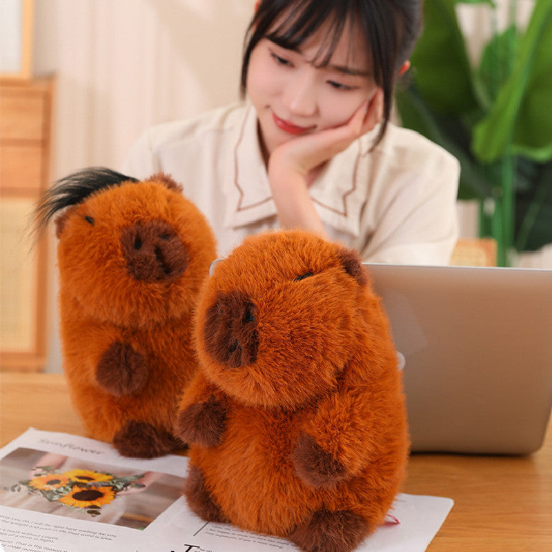 35CM Kawaii Brown Capybara With Hair Stuffed Animal Plush Toy Dolls Gift For Kids Baby Mascot Xmas Gifts