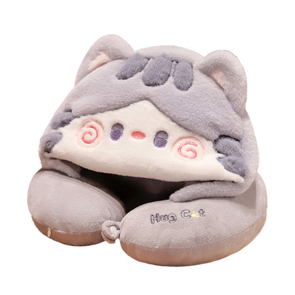 30CM Cartoon Cat Hooded Neck Pillow Soft Stuffed Animals U-Shaped Pillow Travel Cushion Birthday Xmas Gift