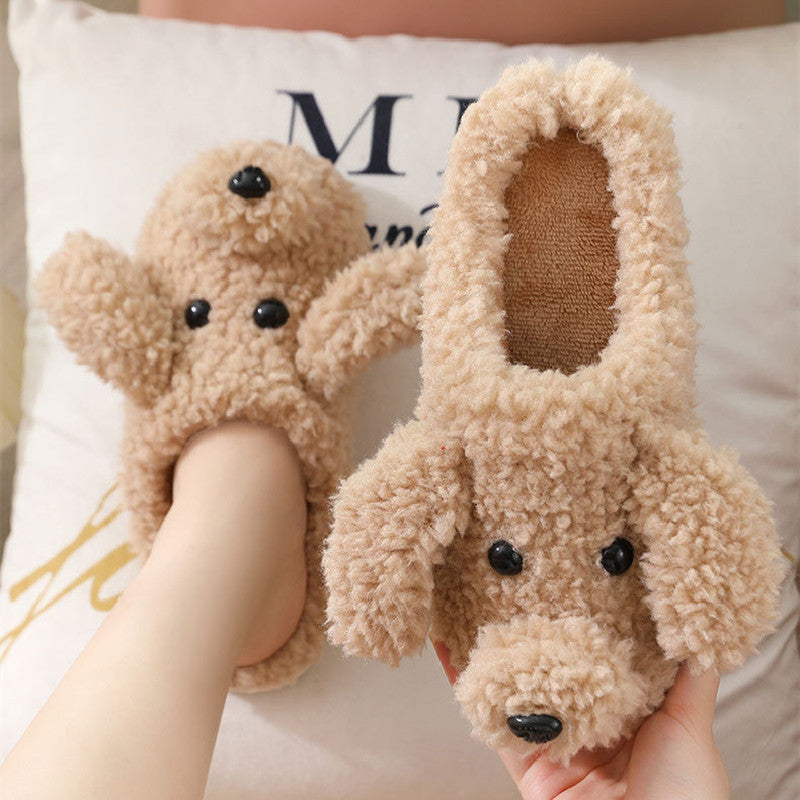 Cute Dog Slippers For Women Man Winter Warm Cozy Animal Fluffy House Slippers Plush Shoes