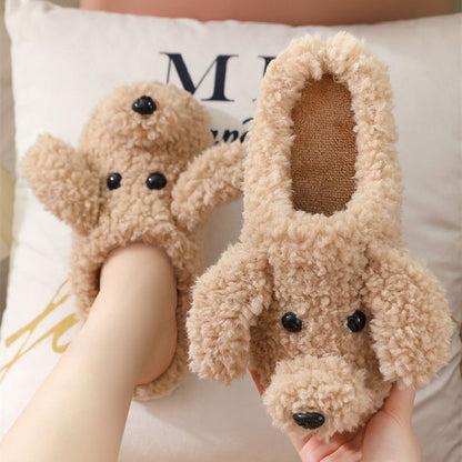 Cute Dog Slippers For Women Man Winter Warm Cozy Animal Fluffy House Slippers Plush Shoes