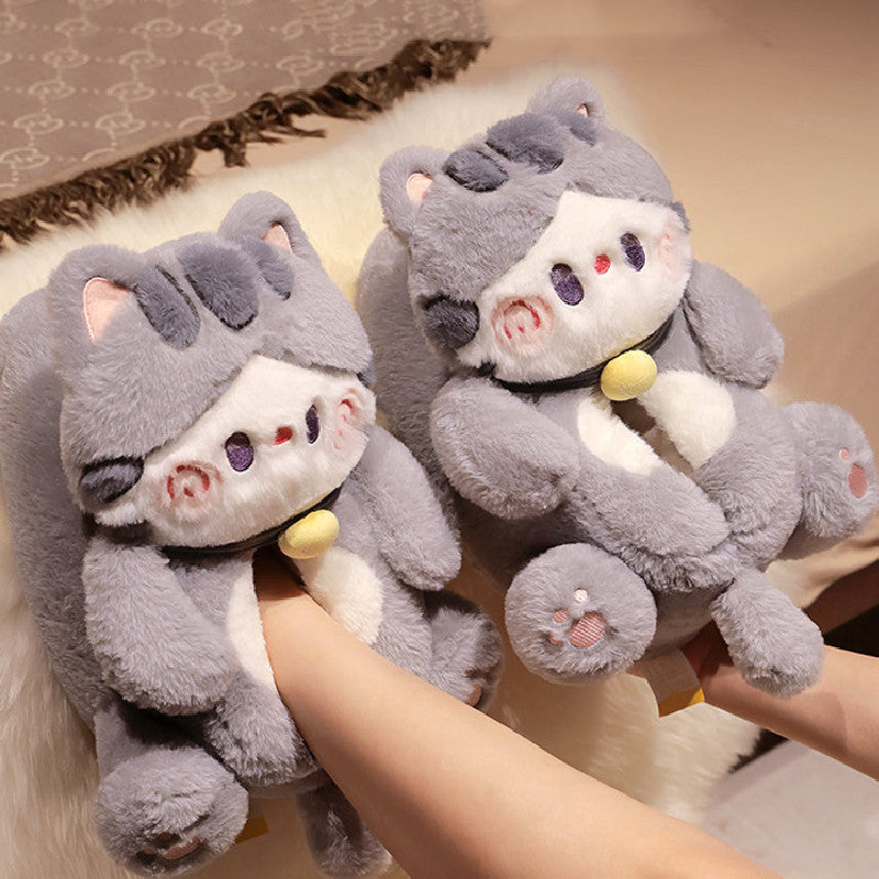 Cute Cat Slippers For Women Winter Warm Cozy Animal Fluffy House Slippers Plush Shoes Birthday Xmas Gift