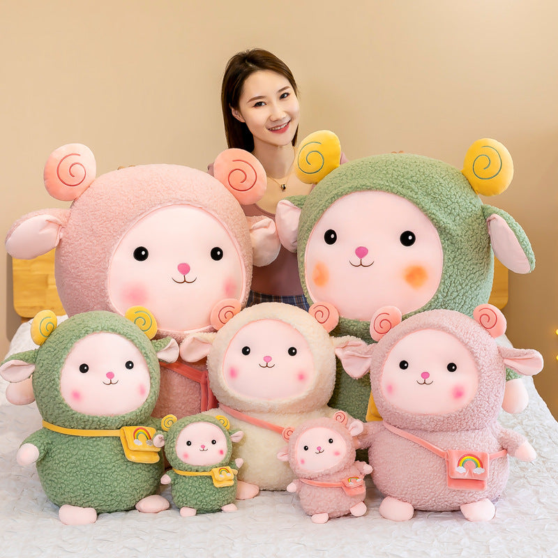 80CM Rainbow Sheep Plush Toy Pillow Soft Stuffed Animal Doll Birthday Gift For Kids Baby Mascot Halloween Xmas Gifts