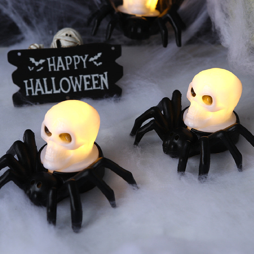 12Pcs Spider Skeleton Chandelier Tea Lights Novelty Flameless LED Lights Chandelier Candle Holder Halloween Home Decor