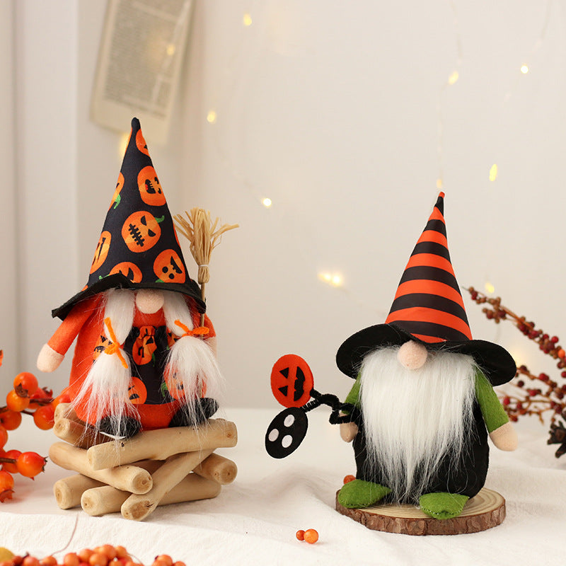 2PCS 20CM Halloween Witch Pumpkin The Gnome Figurine Dolls Toy Xmas Gifts Mascot Festival Home Decor