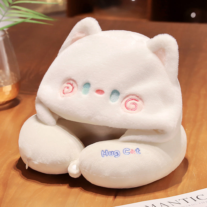 30CM Cartoon Cat Hooded Neck Pillow Soft Stuffed Animals U-Shaped Pillow Travel Cushion Birthday Xmas Gift