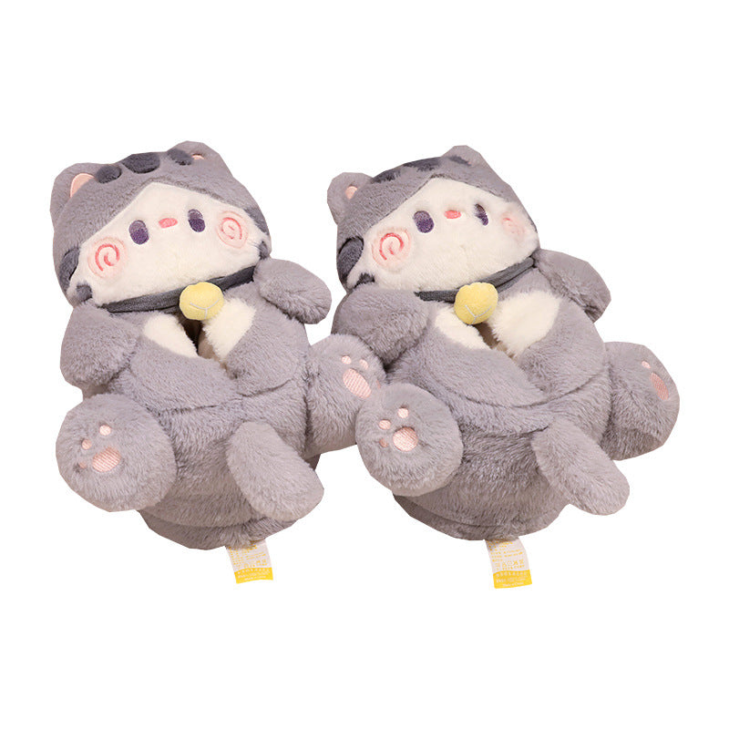 Cute Cat Slippers For Women Winter Warm Cozy Animal Fluffy House Slippers Plush Shoes Birthday Xmas Gift