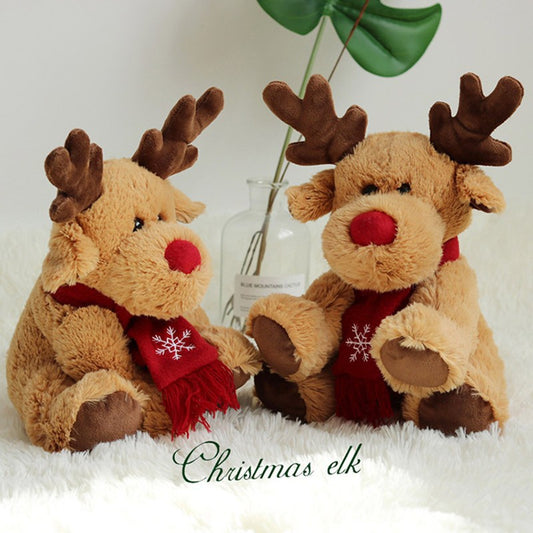 30CM Christmas Scarf Elk Deer Soft Plush Toy Stuffed Food Dolls Birthday Gift For Kids Xmas Mascot