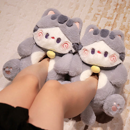 Cute Cat Slippers For Women Winter Warm Cozy Animal Fluffy House Slippers Plush Shoes Birthday Xmas Gift