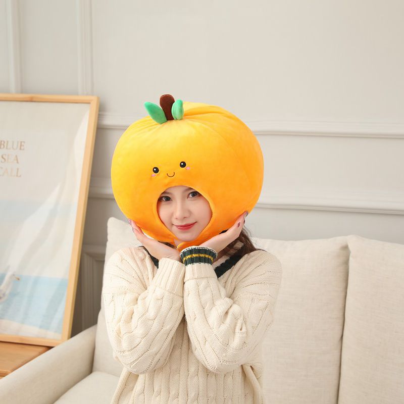 Cute Orange Headgear Decor Hat Party Headwear Stuffed Food Fruit Mascot Photo Prop Birthday Gift