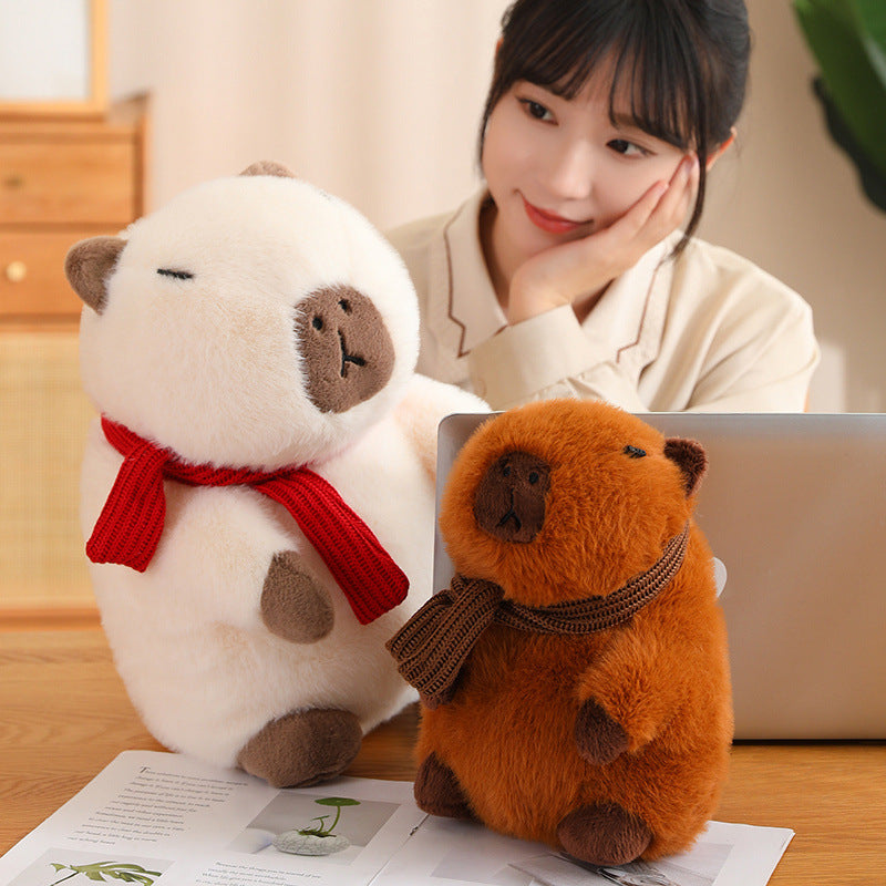 35CM Kawaii Winter White Capybara Stuffed Animal Plush Toy Dolls Gift For Kids Baby Mascot Xmas Gifts