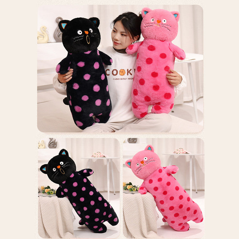 70CM Pink Polka Dot Long Body Cat Plush Toys Cartoon Stuffed Pillow Animals Soft Doll Gifts For Kids Girls