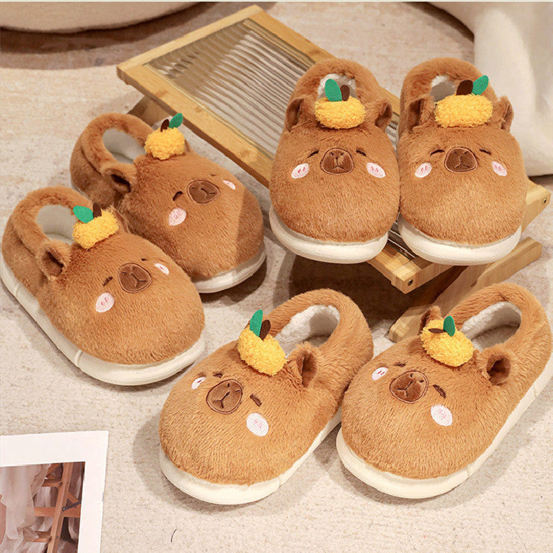 Kawaii Brown Capybara Slippers For Women Winter Warm Cozy Animal Fluffy House Slippers Plush Shoes