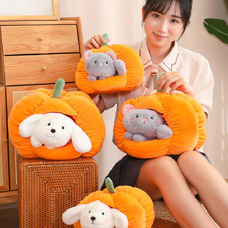 30CM Pumpkin Dog Cat Plush Toys Cartoon Soft Stuffed Animal Dolls Mascot Birthday Xmas Gift Halloween Decor