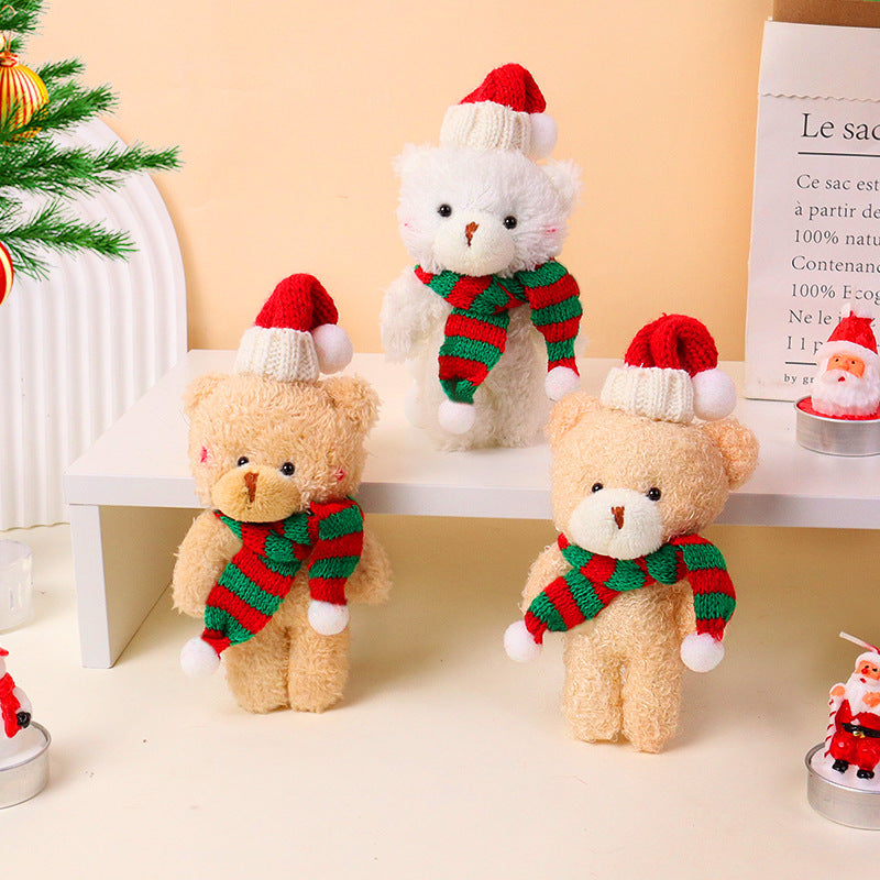 20CM Christmas Bear Keychain Plush Toys Cartoon Soft Stuffed Animals Dolls Mascot Birthday Xmas Gift