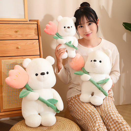 50CM Cute Tulip Bear Plush Toy Soft Stuffed Animals Dolls Mascot Birthday Xmas Gift Halloween Decor Valentine's Day Gift