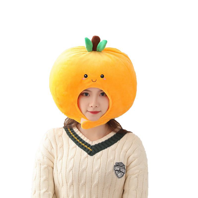 Cute Orange Headgear Decor Hat Party Headwear Stuffed Food Fruit Mascot Photo Prop Birthday Gift