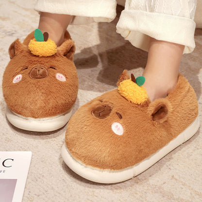 Kawaii Brown Capybara Slippers For Women Winter Warm Cozy Animal Fluffy House Slippers Plush Shoes