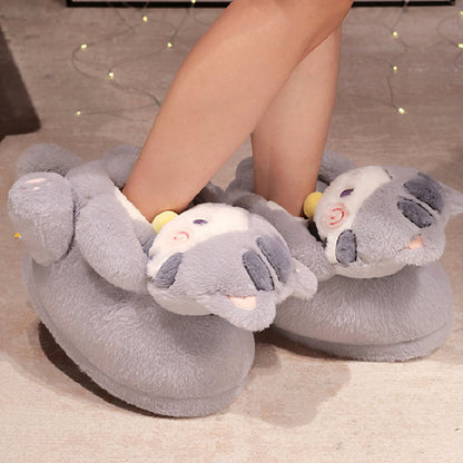 Cute Cat Slippers For Women Winter Warm Cozy Animal Fluffy House Slippers Plush Shoes Birthday Xmas Gift