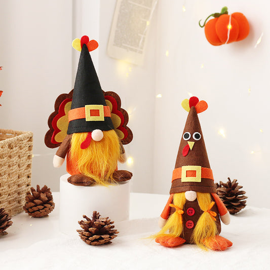 2PCS 20CM Halloween Cute Turkey The Gnome Figurine Dolls Toy Xmas Gifts Mascot Festival Home Decor