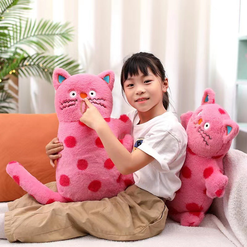 45CM Pink Polka Dot Fat Cat Plush Toys Cartoon Stuffed Pillow Animals Soft Doll Gifts For Kids Girls