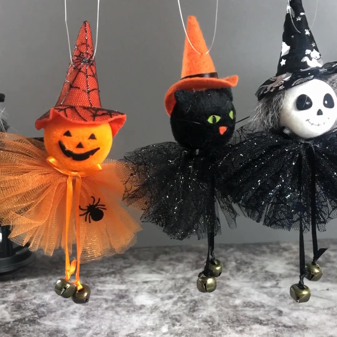 4PCS 15CM Halloween Pumpkin Ghost Witch Black Cat Charm Dolls Toy Xmas Gifts Mascot Festival Home Decor