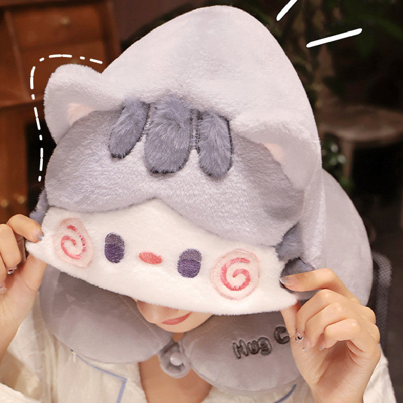 30CM Cartoon Cat Hooded Neck Pillow Soft Stuffed Animals U-Shaped Pillow Travel Cushion Birthday Xmas Gift