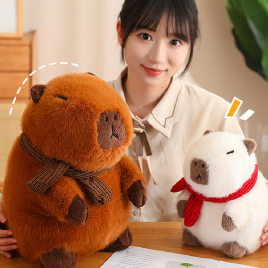 35CM Kawaii Winter White Capybara Stuffed Animal Plush Toy Dolls Gift For Kids Baby Mascot Xmas Gifts