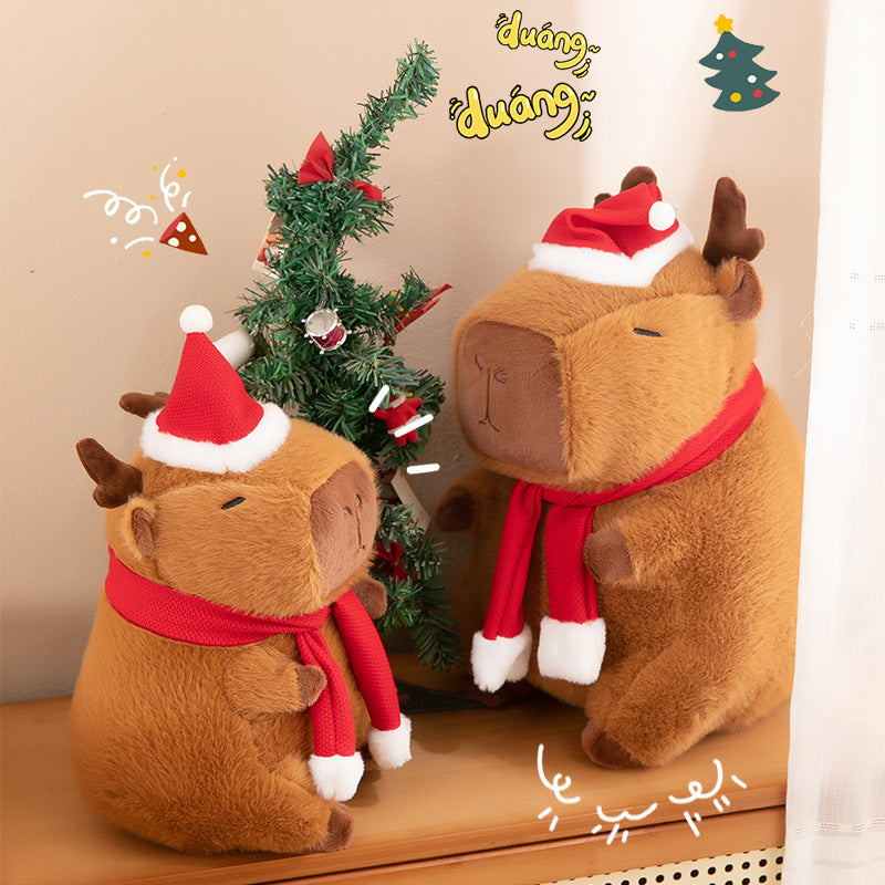 40CM Christmas Capybara Stuffed Animal Plush Toy Dolls Gift For Kids Baby Mascot Xmas Gifts