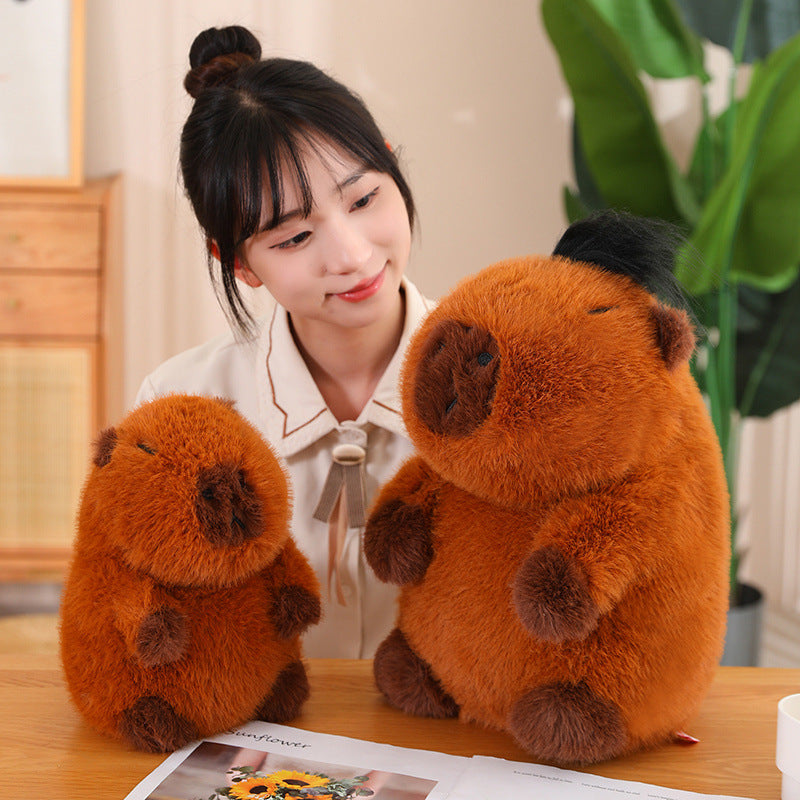 35CM Kawaii Brown Capybara With Hair Stuffed Animal Plush Toy Dolls Gift For Kids Baby Mascot Xmas Gifts