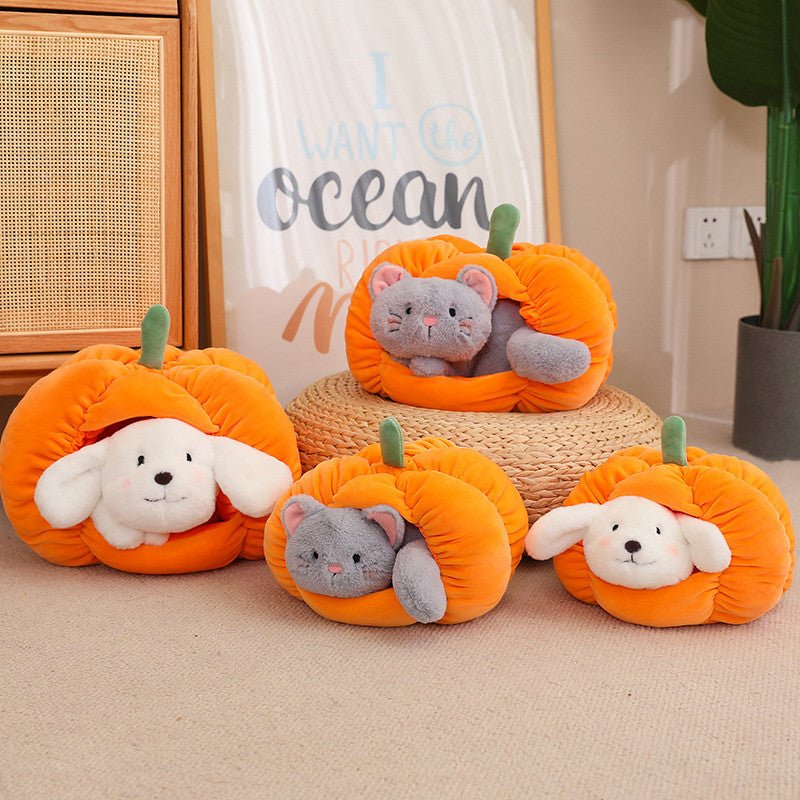 30CM Pumpkin Dog Cat Plush Toys Cartoon Soft Stuffed Animal Dolls Mascot Birthday Xmas Gift Halloween Decor