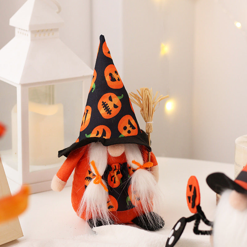 2PCS 20CM Halloween Witch Pumpkin The Gnome Figurine Dolls Toy Xmas Gifts Mascot Festival Home Decor