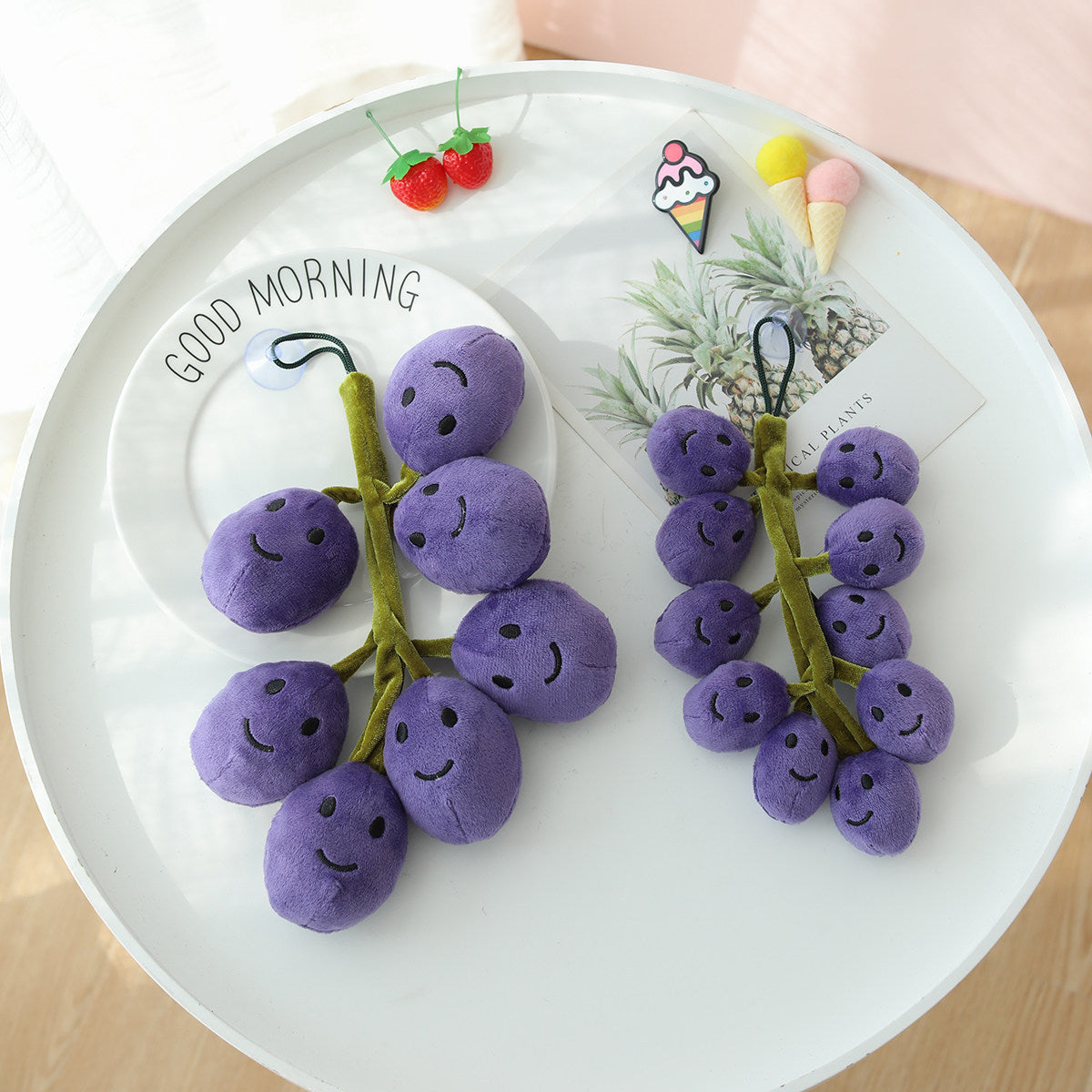 Purple Smiling Face Grapes Fruit Plush Toys Cartoon Soft Stuffed Dolls Mascot Birthday Xmas Gift Kitchen Decor