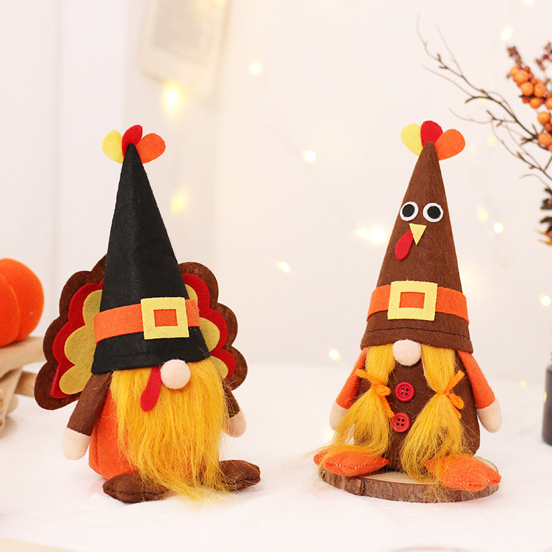 2PCS 20CM Halloween Cute Turkey The Gnome Figurine Dolls Toy Xmas Gifts Mascot Festival Home Decor