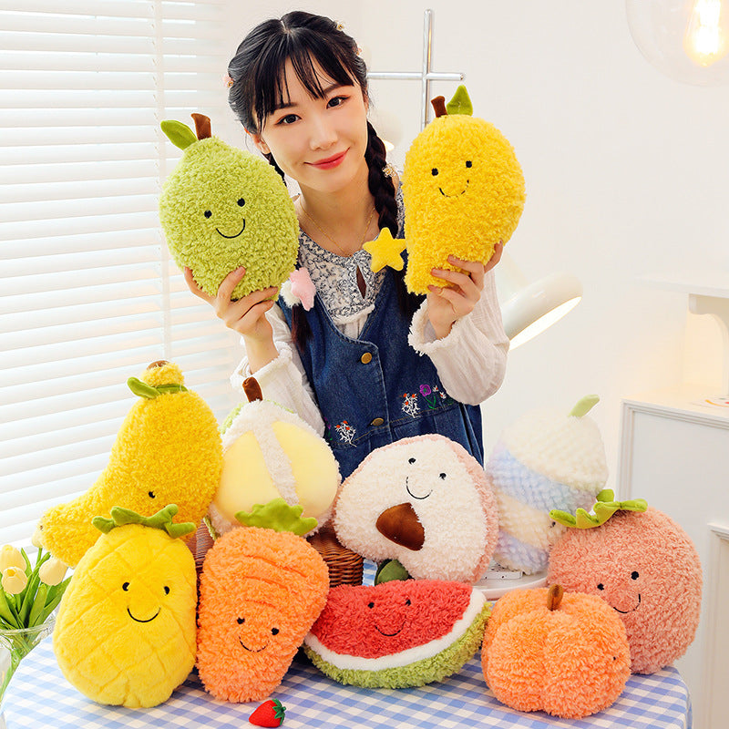 25CM Kawaii Fruit Watermelon/ Strawberry/ Lemon/ Banana/ Pineapple/ Mango/ Peach/ Durian Stuffed Doll Plush Toy Soft Gift Home Decor