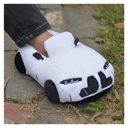 Cartoon Car Shaped Slippers White Blue Winter Warm Cozy Fluffy House Slippers Plush Shoes For Adult